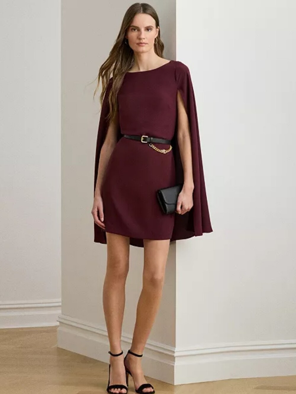 Lauren Ralph Lauren Caped Crew Neck Cocktail Dress